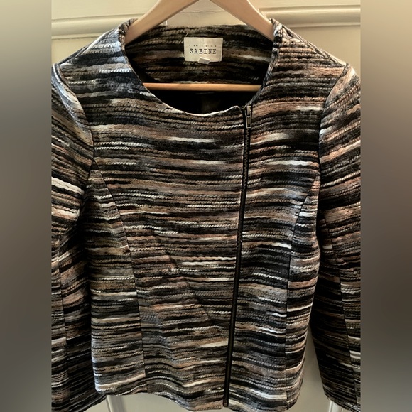 Sabine Tweed Scoop Neck Asymmetrical Zip Blazer Jacket Size M - Picture 13 of 14